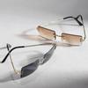 Two-piece PC Square Rimless Sunglasses Fashion Metal Retro Glasses for Men Women