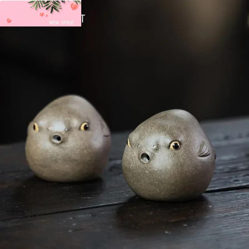 Creativity Yixing Purple Clay Tea Pet Pufferfish Statue Ornaments Handmade Tea Figurine Crafts Chinese Tea Set Decoration Gifts