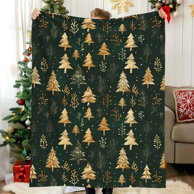 Christmas Elements 1pc, Vintage Golden Texture, Cedar, Snowflakes Christmas Tree, Christmas, Print Blanket Soft and Warm Blanket