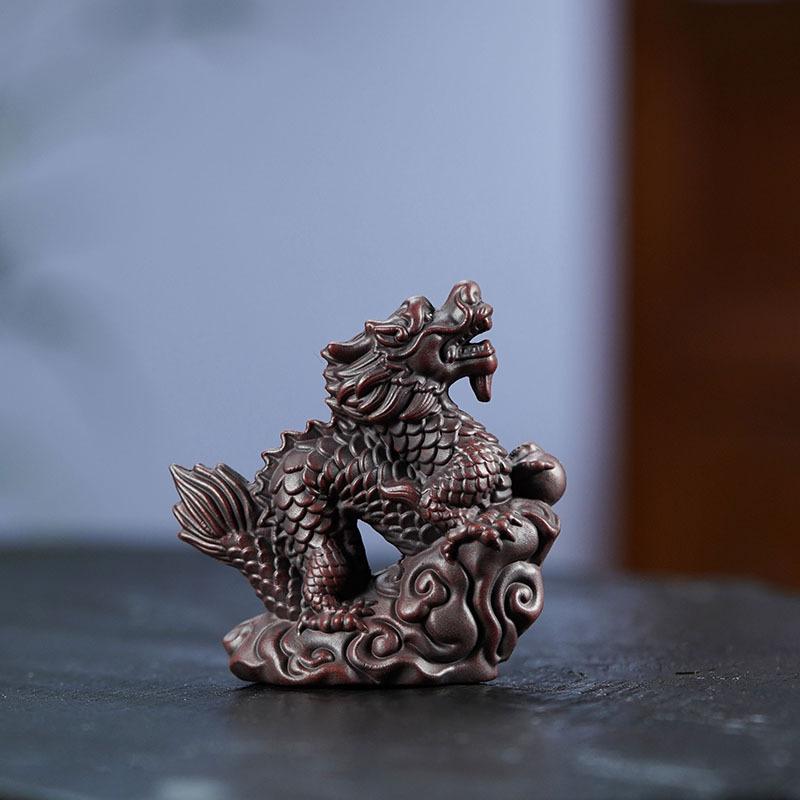 Purple Clay Auspicious Cloud Zodiac Dragon Tea Pet Vintage Flowerpot Landscaping Tea Figurine Play Toys Tea Statue Ornaments
