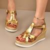 Fashion Summer Versatile Platform Heels Platform Patent Leather T-Buckle Open Toe Wedge Sandals for Women 2025