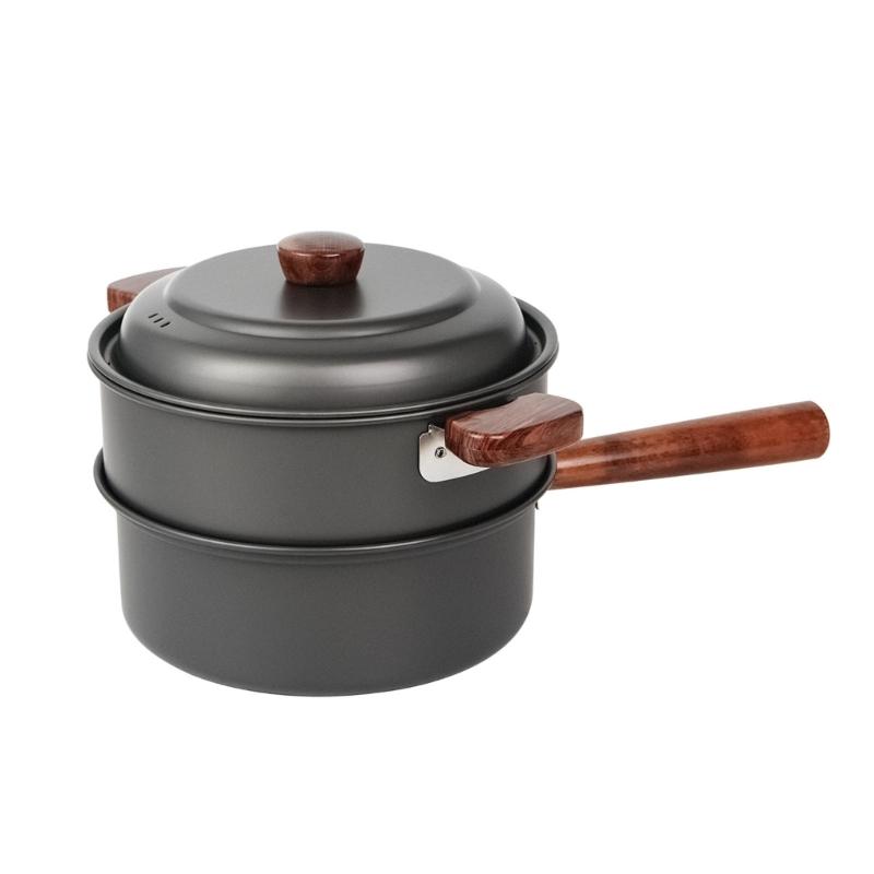 

Multifunctional Camping Cook Pot Cookware with Ergonomic Wood Handle Portable Outdoor Cooking Pots Utensils Enduring 1