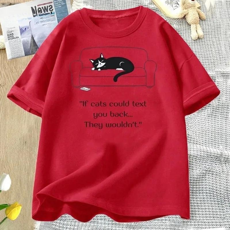 If Cats Could Text You Back Tshirts Unisex Funny Cat Tshirt Graphic Tee Casual Short Sleeve Round Neck Unisex Clothes