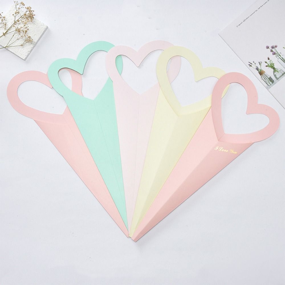 10pcs Romantic Heart Single Flower Box Paper Bouquet Packaging Box Wedding Birthday Party