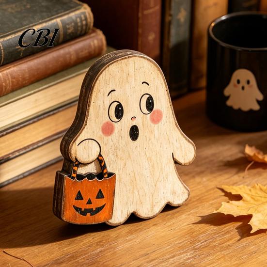 Indoor Halloween Fireplace Decor Haunted House/Cute Ghost Wooden Table Ornaments, Rustic Farmhouse Tiered Tray House Ornament Decor, Vintage Tabletop
