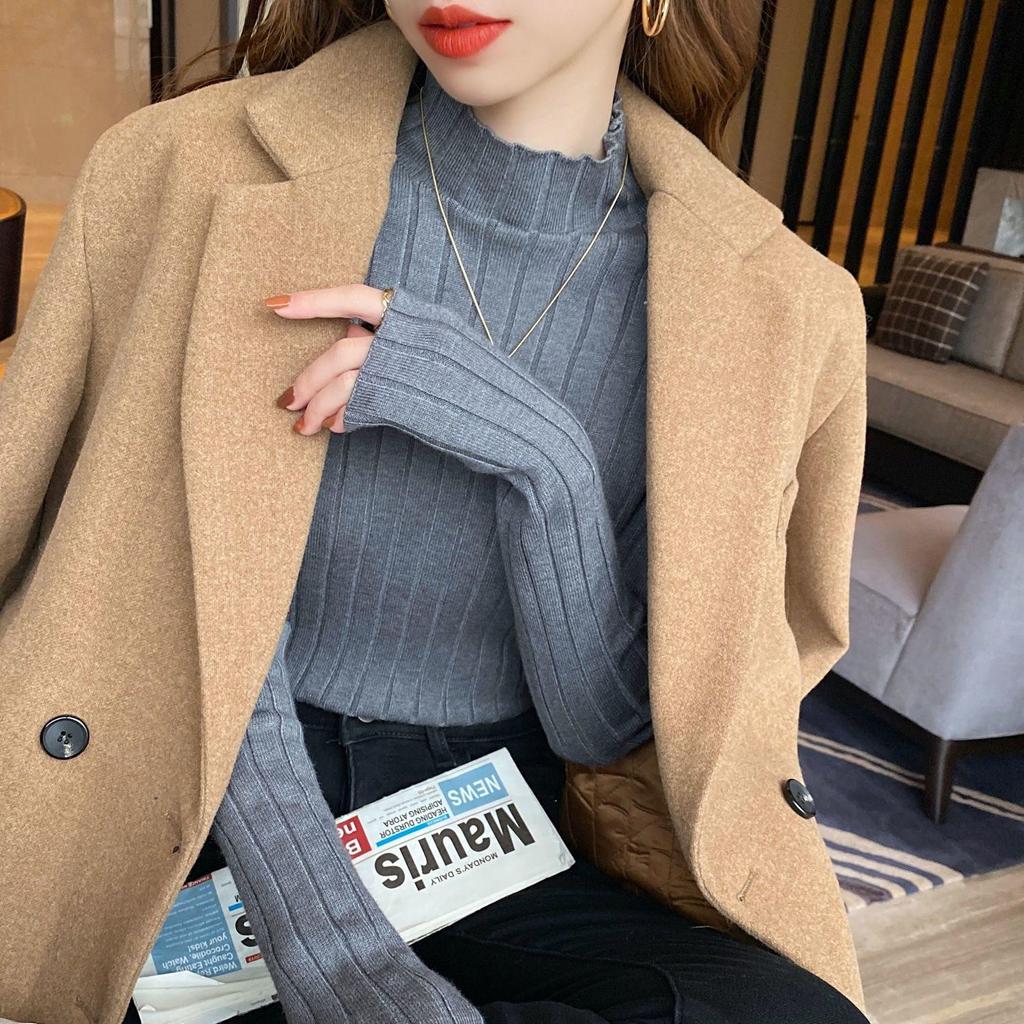 Women's Slim-Fit Ribbed Knit Sweater - Autumn/Winter 2025 Fashion Top with Half Turtleneck