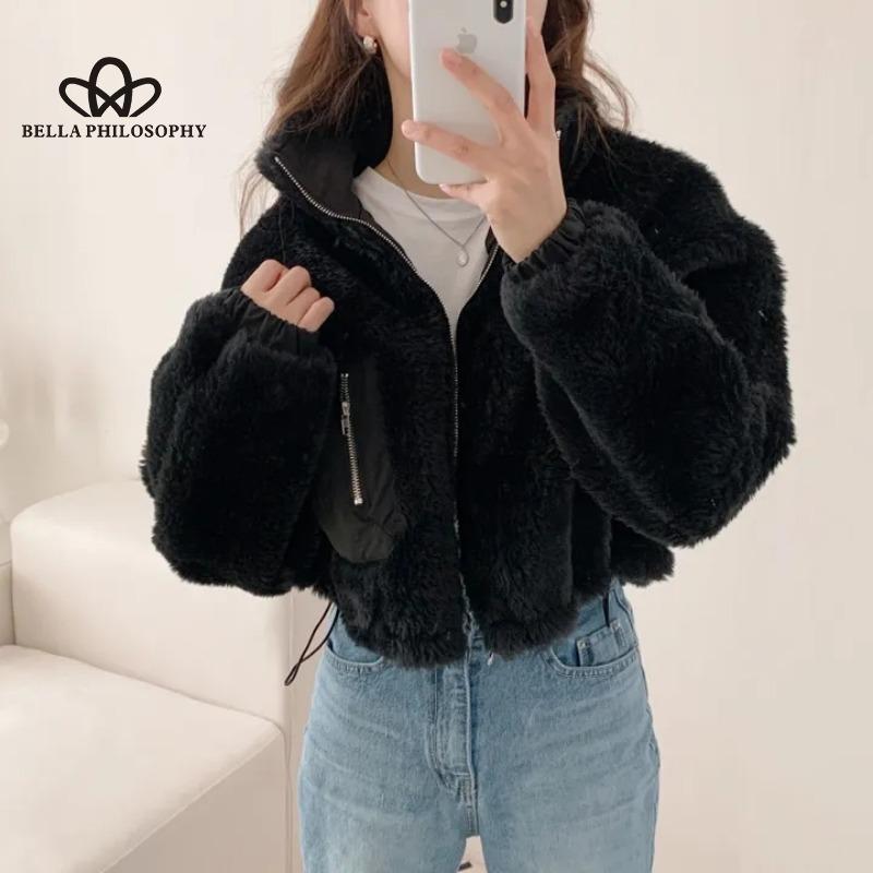 Estilo coreano Otoño Invierno Simple de moda espesado abrigo de lana de cordero Casual cálido abrigo Corto de lana de cordero