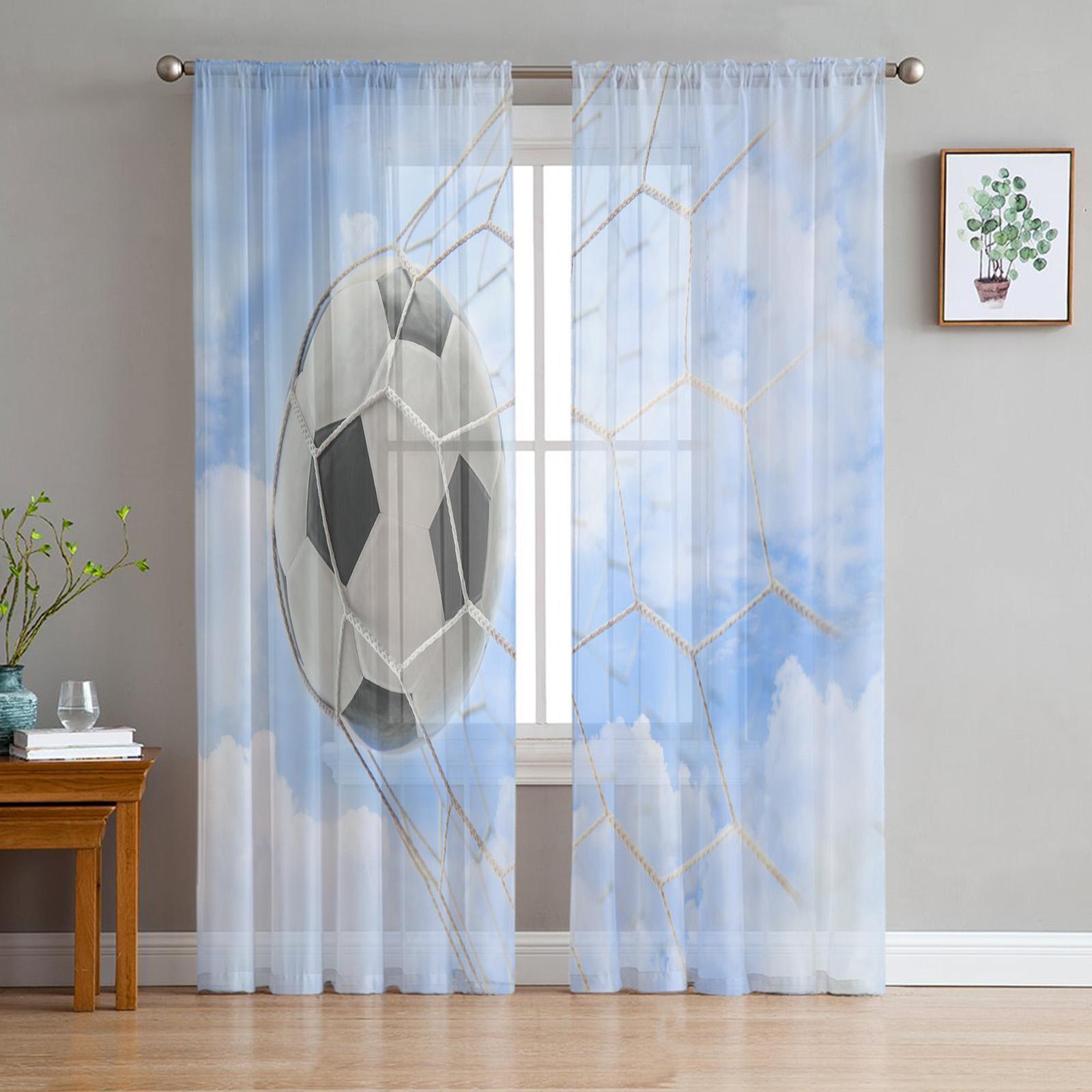 

Soccer Football Net Sketch Translucent Drape for Living Room Decoration Modern Tulle Window Opening Drape for Bedroom Voile Organza Curtains Y24747YY-1 PCS W100XH250cm&Grommet Top