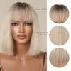 HAIRCUBE Ombre Blonde Bob Human Hairs Wig for Women Straight Short Machine Made Human Hair Wigs with Bangs Natural 10inch Wig Daily Use