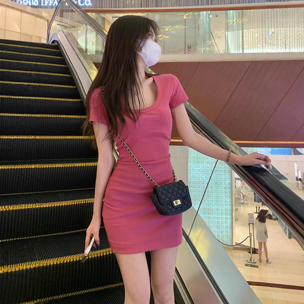 Pure desire style sexy short-sleeved dress women's clothing summer new hot girl waist slim temperament hip-wrapped short skirt tide