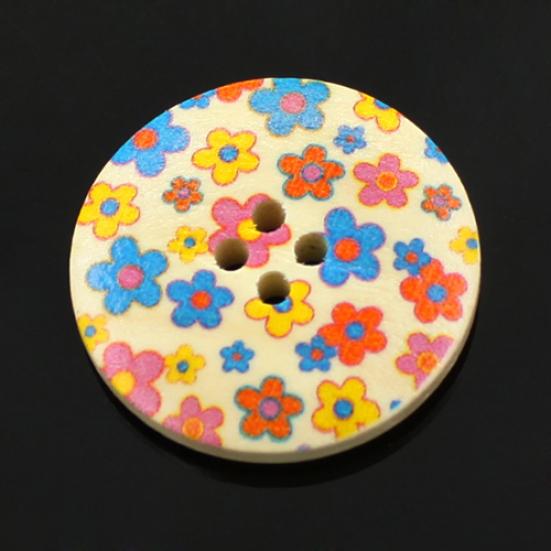 25Pcs 30mm 4 Holes Multicolor Wooden Buttons for Scrapbooking Sewing DIY Beads