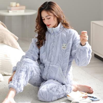 Pajamas Women Autumn And Winter Thickened Fleece Flannel Loungewear Winter Coral Fleece Zipper Thermal Suit Winter