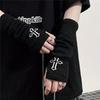 Punk Cross Pentacle Moon Pattern Long Fingerless Gloves Gothic Black Cuff Women Men Ninja Outdoor Cos Elbow Mittens Arm Warmers