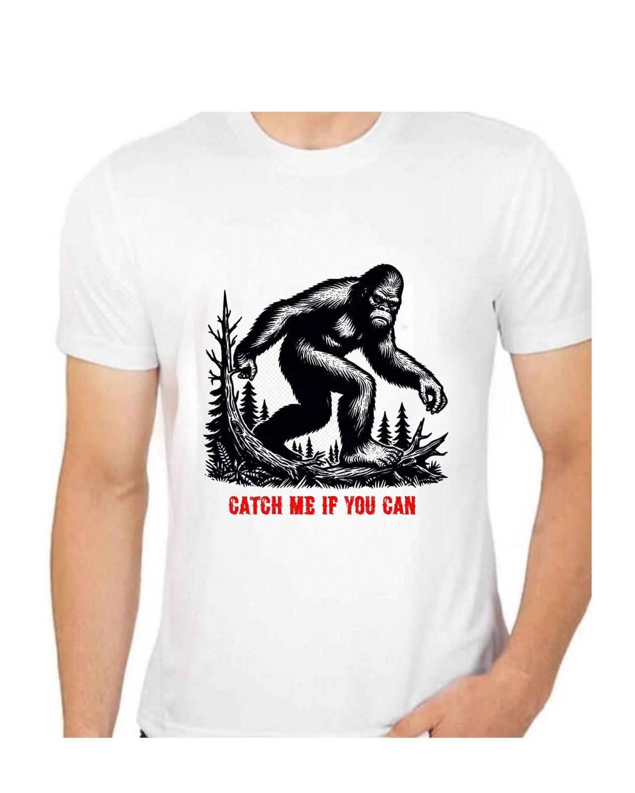 Bigfoot Catch Me If You Can T-Shirt for Men Apparel Short Sleeve Clothing S