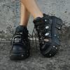 Ghete noi de gleznă pentru femei în stil punk de primăvară, cu șireturi, cu vârf rotund, cu talpă groasă, cu platformă, Botas Mujer, Adidași negri pentru bărbați