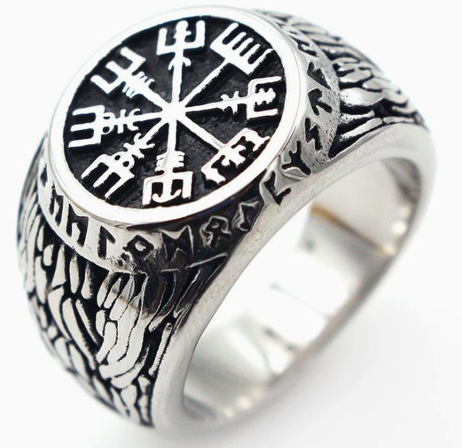 Mythical Viking Compass Ring For Men Norse Rune Finger Ring