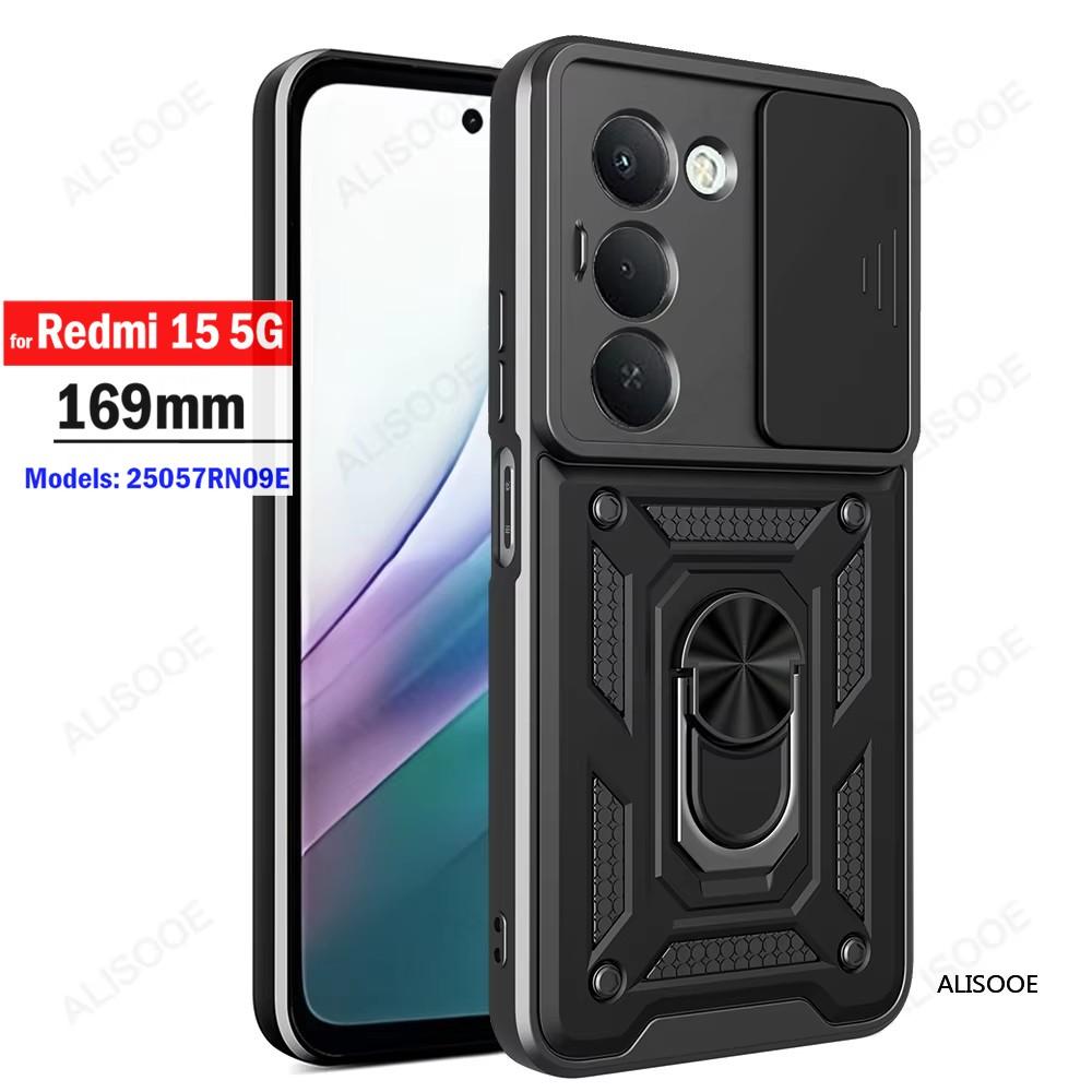 Slide Camera Cover For Redmi 15 5G (169mm) Case Armor Ring Holder Kicktand Protection Phone Capa Funda