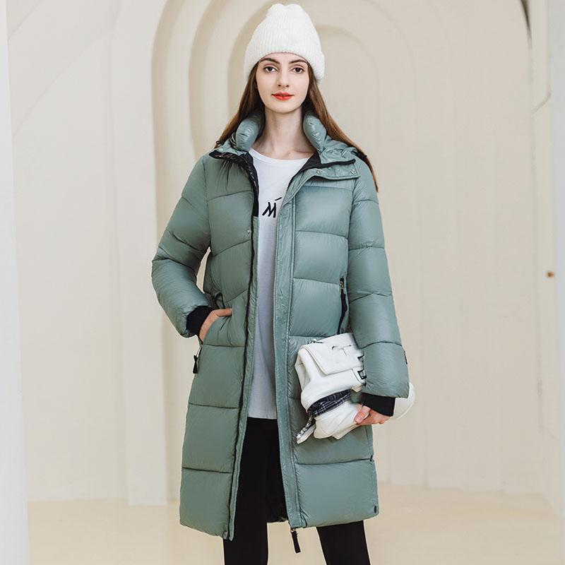 Women Autumn Winter Soild Color Thicken Outwear Cotton Padded Hooded Warm Long Jacket Coat