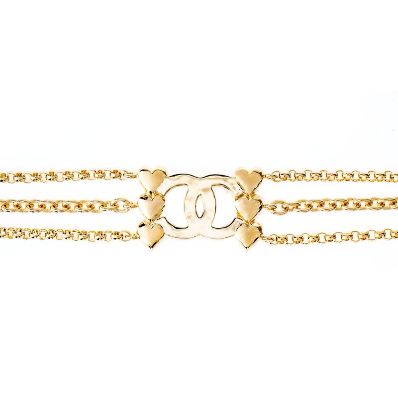 CHANEL Double C Fashionable and Elegant Double C Heart Shape Stacked Necklace Women's Gold