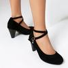 Large size  shoes summer new matte high heels buckle shallow mouth round head wedge heel single shoes  shoes