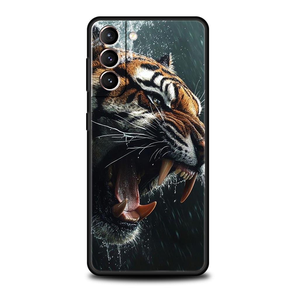 Soft TPU Phone Case For Samsung Galaxy S25 S24 S23 S22 S21 Ultra S20 FE 5G S10 S10E Plus Tigre Wolf Lion Animal Black Cover