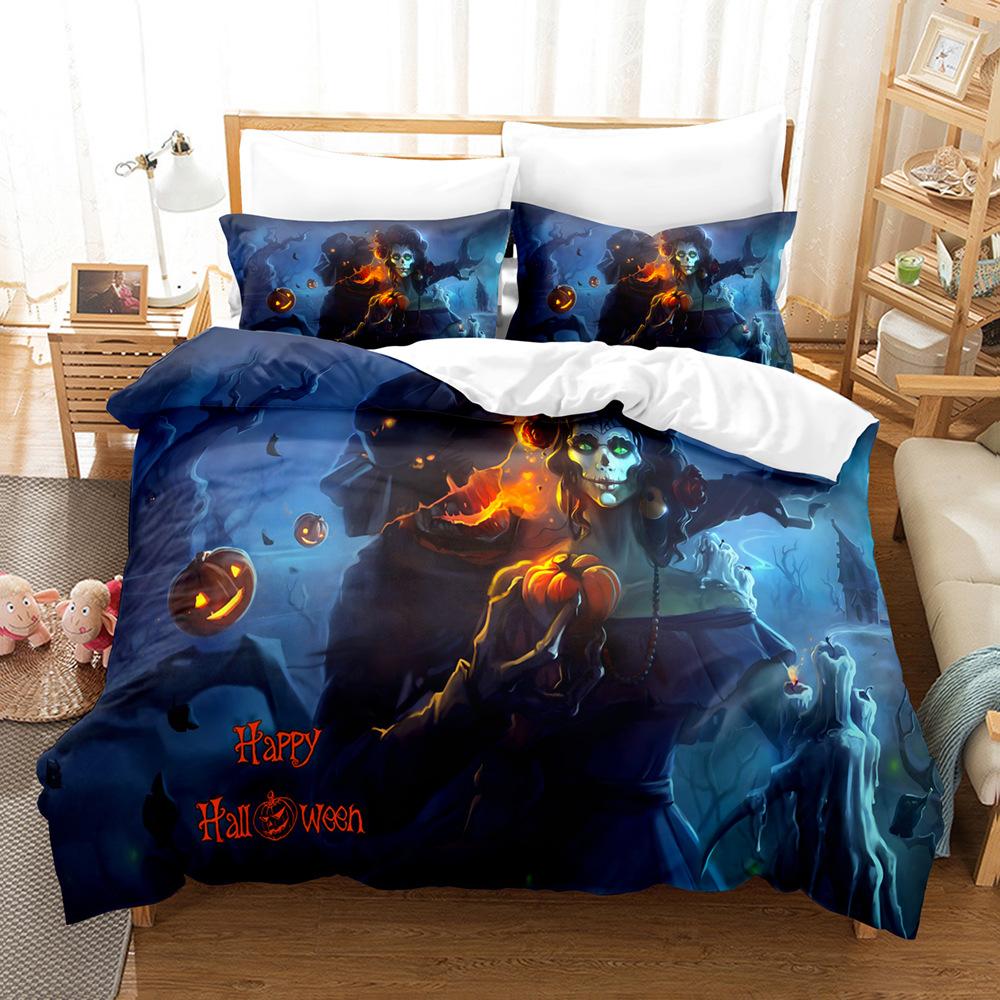 Halloween Duvet Cover Set Funny Cartoon Witches Hat Ghosts Bat Full Moon Cat Bedding Set King Size 2/3pcs Polyester Quilt Cover
