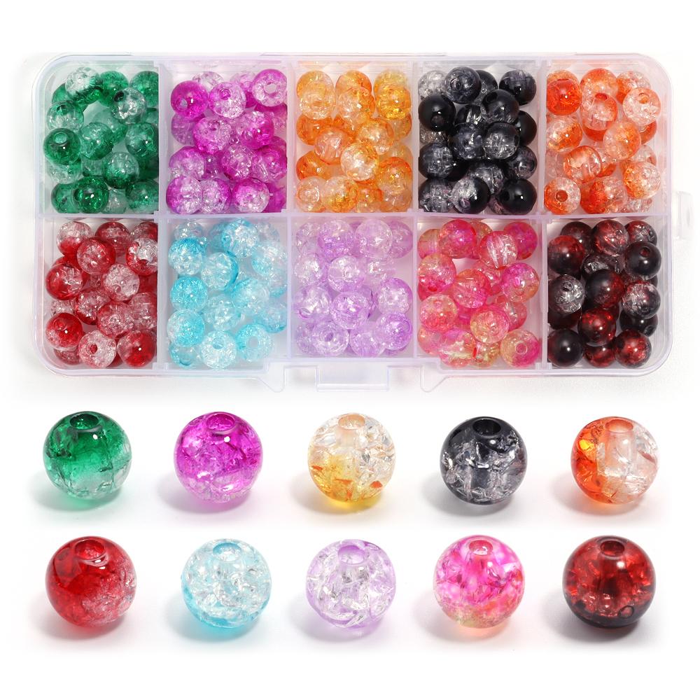 200Pcs/Box Glass Beads Bracelet Making Kits 8mm Acrylic Crackle Crystal Beads For DIY Jewelry Making Bracelets Necklace Supplies