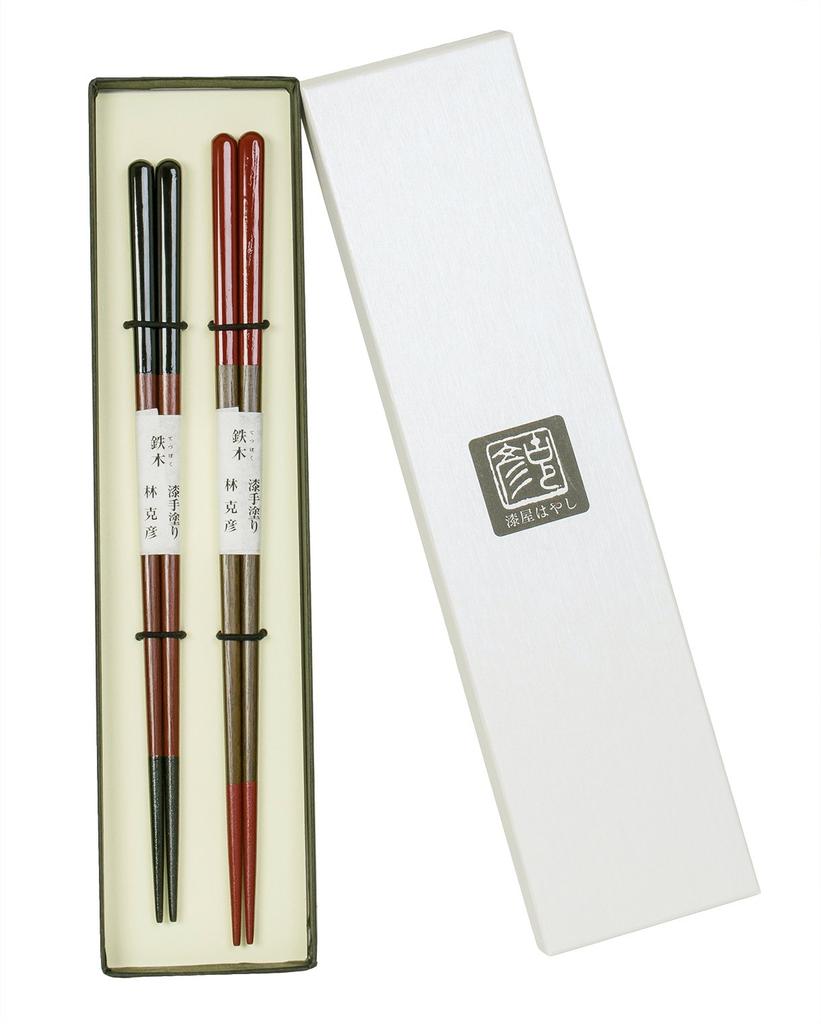 Urushiya Hayashi Chopsticks of 2 Couple Kishu Traditional Wedding Family Gift [Iron wood/Natural wood/Set (24cm/22.5cm)] Chopsticks, Lacquerware,