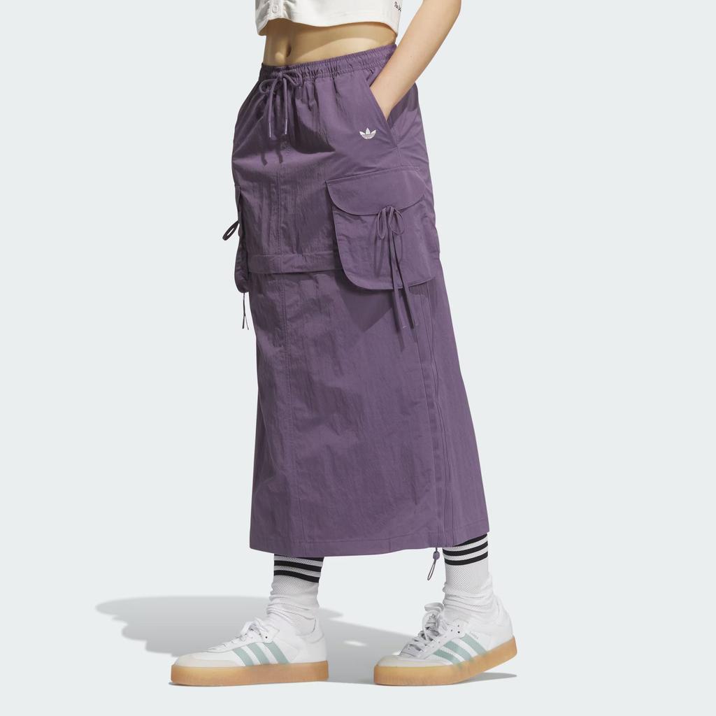 Adidas Originals Cargo Fashion Simple Loose Lace-Up Multi-Pocket Work Skirt Women skirts Dark-Violet KB8963
