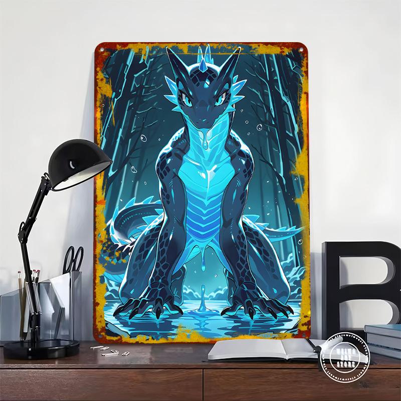 Blue Dragon in Forest Poster Customized Wall Art Vintage Metal Signs Retro Tin Plaque for Man Cave Garage Decoration Room Decor