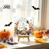 Festive Home Decor for October Halloween Wood Tabletop Sign with Mini Easel, Cute Pumpkin Ghost Decorative Party Table Centerpieces Plaque,