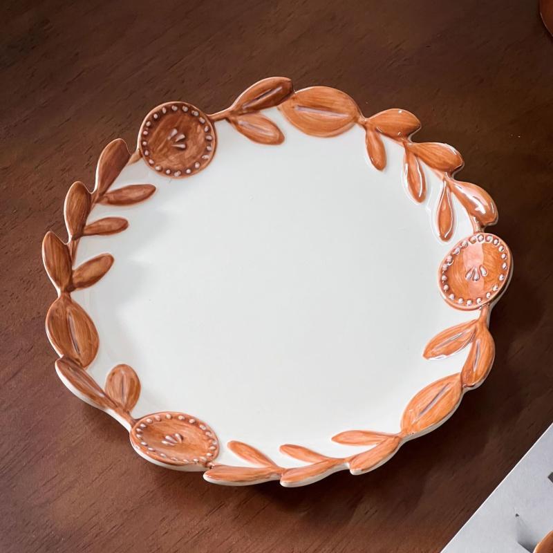 Ruhan Retro Hand-painted Floral 3-Compartment Ceramic Serving Plate