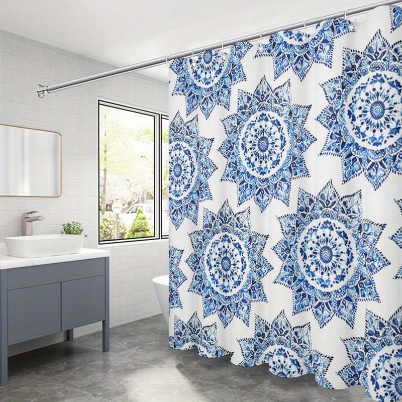 

Blue & White Mandala Bohemian Shower Curtain - Waterproof Polyester, Machine Washable, All-Season Floral Artistic Bath Decor W60H190(CM)-1 Pcs