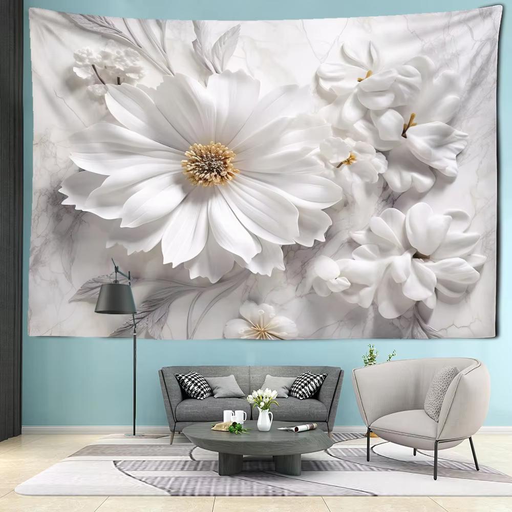 Golden Leaf White Flower Tapestry Wall Hanging Living Room Wall Art Decoration Items Aesthetic Dorm Home Decor Background Cloth