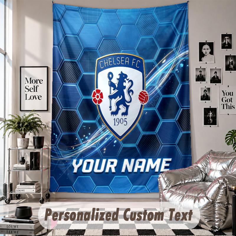 Custom Tapestry Wall Hanging, Chelsea FC Personalized Name Text Home Wall Decor