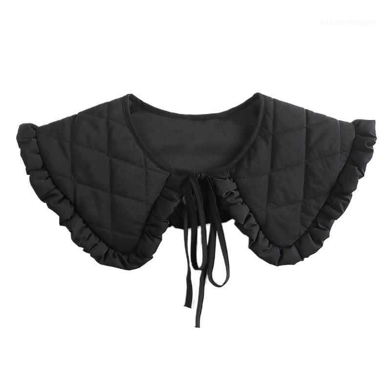 Women Thick False Collar Shawl Padded Quilted Plaid Texture Ruffles Necklace Scarf Winter Capelet Neck Cover Warmer