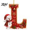 Indoor Holiday Decorations Cute Snowman Letter Christmas Ornament, 2D Flat Personalized A-Z Alphabet Clear Pattern Hanging Decor Acrylic Pendant