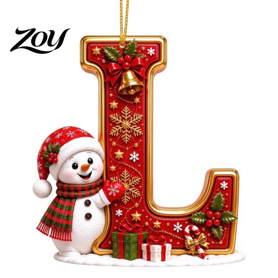 Indoor Holiday Decorations Cute Snowman Letter Christmas Ornament, 2D Flat Personalized A-Z Alphabet Clear Pattern Hanging Decor Acrylic Pendant