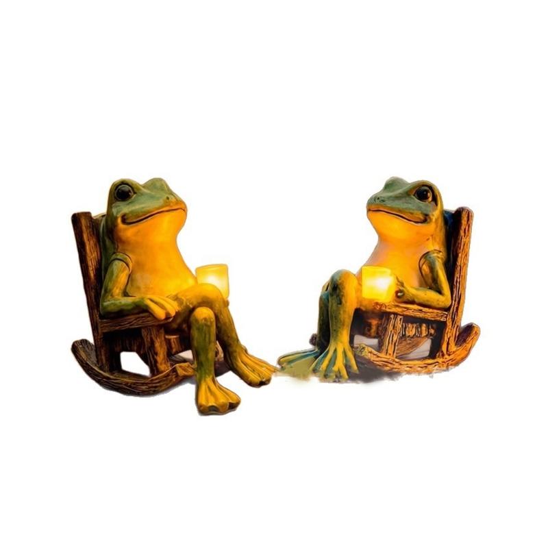 Miniature Frogs On Swing Solars Powered Light Garden Lamp Automatic Night Lamp Resins Craft Light For Terraces Balconies