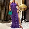European American Women's Clothing Elegant Sexy Solid Color Hanging Neck Sleeveless Split Dress