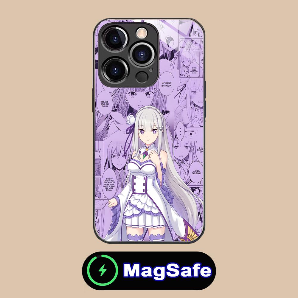 ReZero Emilia Waifu Mobile Phone Case for iPhone 17 16 15 14 13 12 11 Air Pro Max Plus Mini MagSafe Glass Colorful Cover Luxury