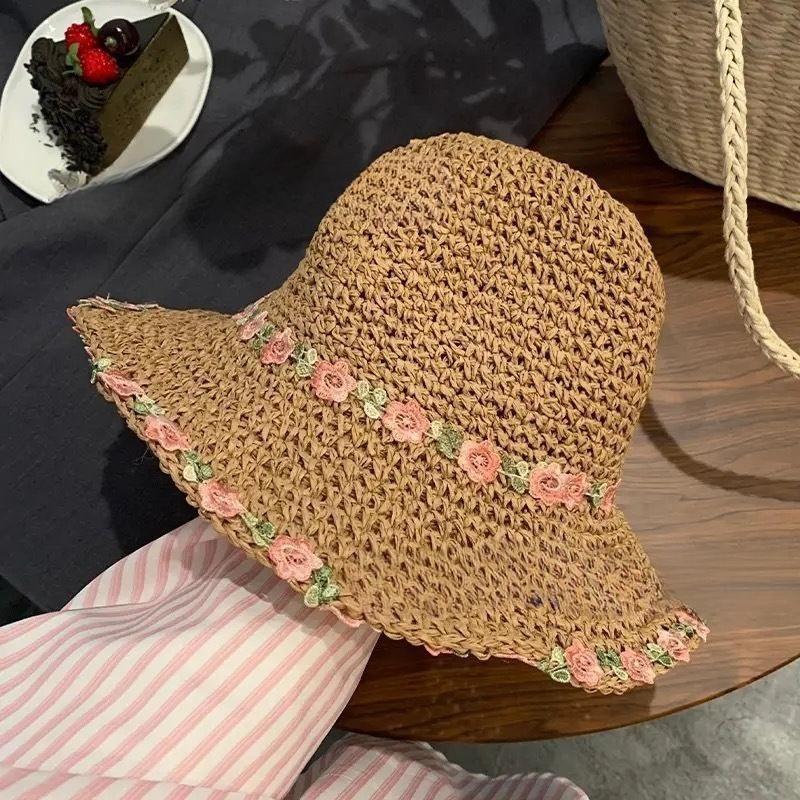 Ethnic Style Big Brim Straw Hat Women's Summer Seaside Vacation Beach Hat Sunshade Sunscreen Bucket Hat Straw Sun Hat