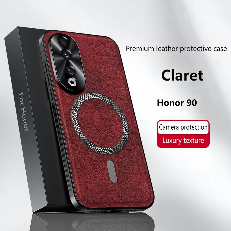 For Honor 90 and Honor 90 GT Pro Case Magnetic Elegant Leather Wear-Resistant Lens Fully Covered Non-Slip Grip Edge Cover Shell
