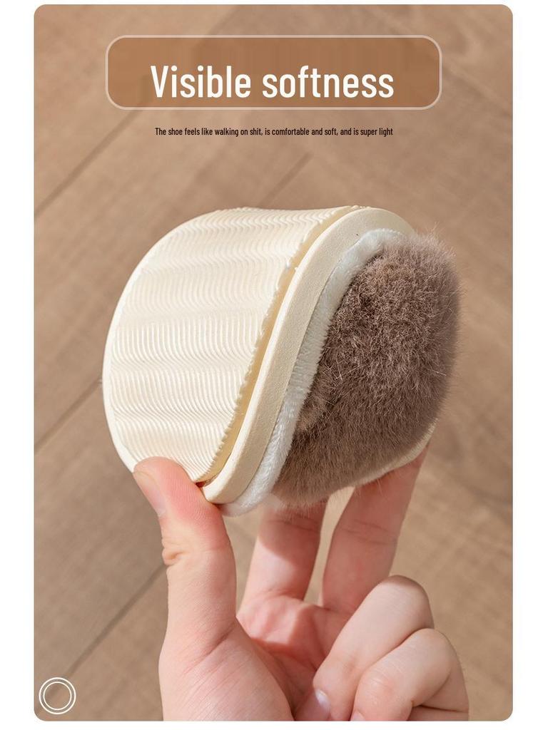 Children's and Women's Winter Fur Cross-Strap Cotton Slippers, Warm, Non-Slip for Home Use
