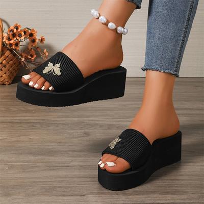 Butterfly Decor Wedges Sandals for Women Plus Size Light Comfort Chunky Platform Slippers Summer Thick Sole Non Slip Slippers