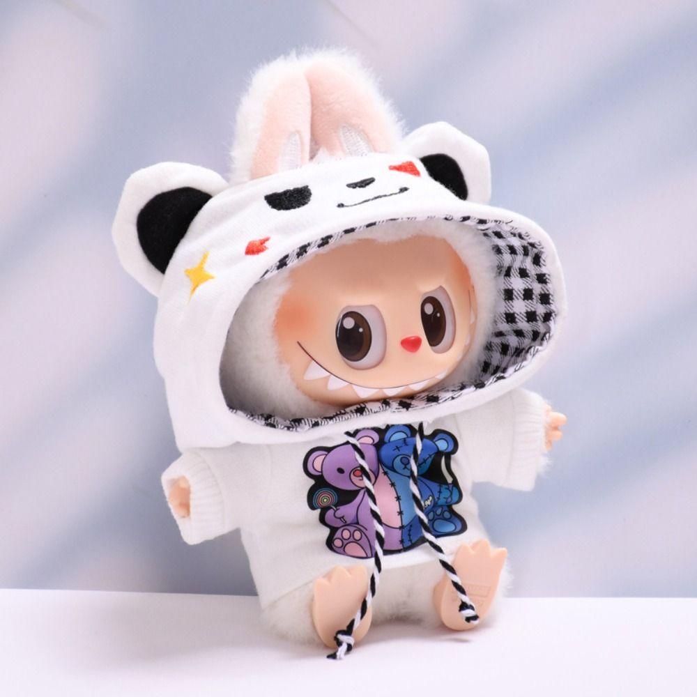 Jeans Sitting Labubu Time Cloth Funny Bear 17cm Plush Dolls Clothes  Kids Girls Toys