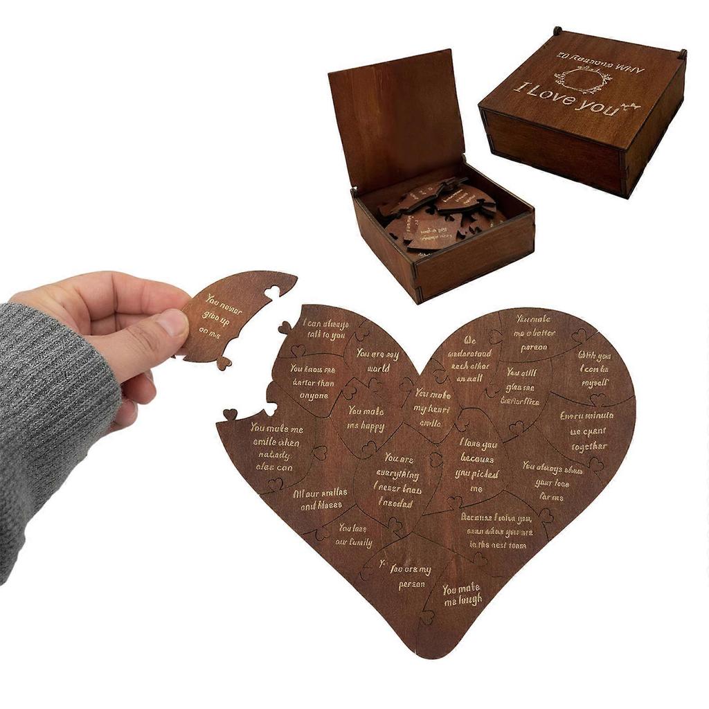 20 Reasons Why I Love You Heart Puzzle with Gift Box, Wooden Romantic Valentine's Day Gift, Creative Love Expression Puzzle Toy