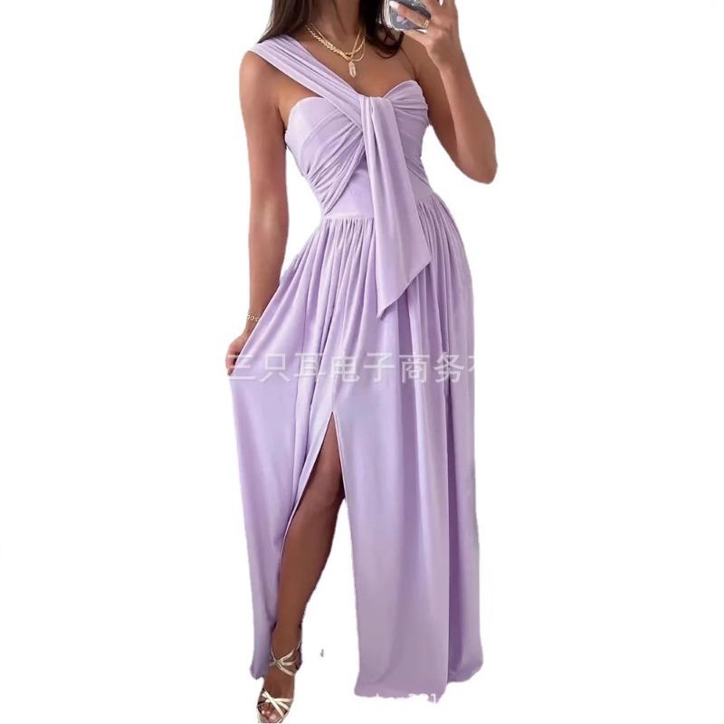 Wish summer simple sleeveless offtheshoulder hem split dress women