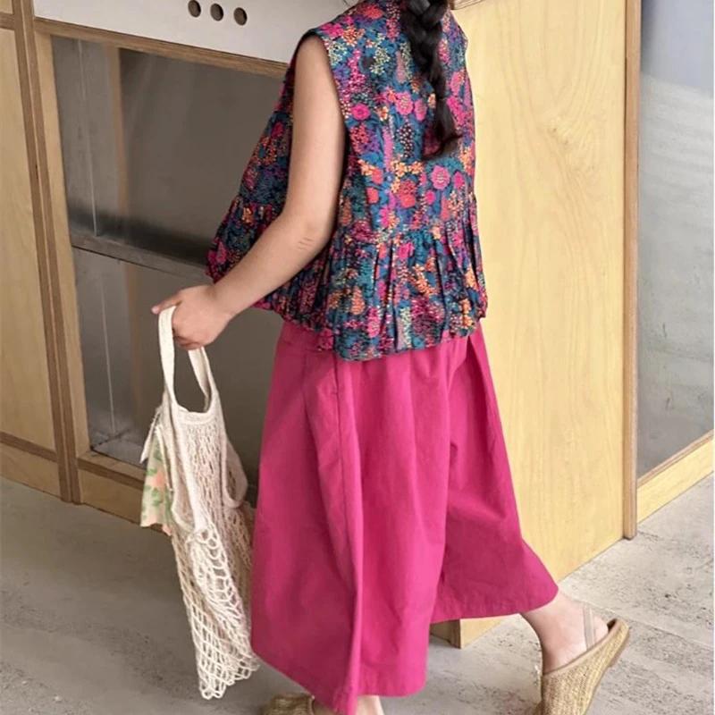 Dívčí módní set Dětský letní oděvní oblek Malá holčička Letní bez rukávů Tílko+Kalhoty se širokými nohavicemi Dětské sety