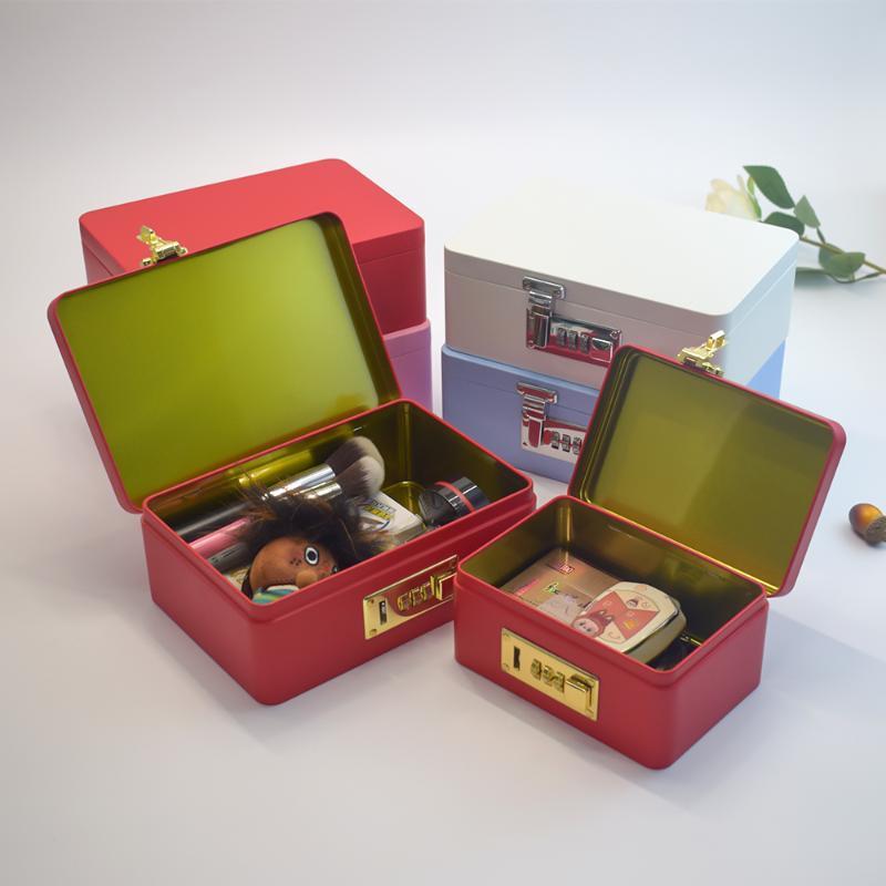 Combination Lock Password Lock Storage Box Metal Construction Flip Top Design Key Safe Box Rectangular Shape Initial Password